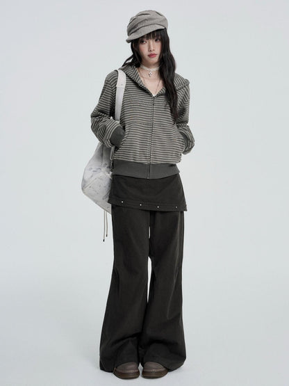 VEEMIX Striped Rivet Loose Korean Short Cotton Women&