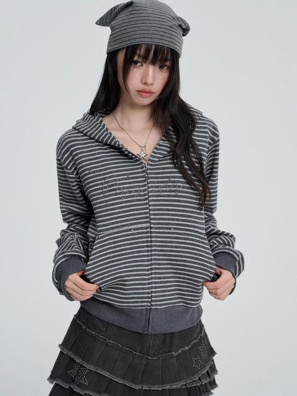 VEEMIX Striped Rivet Loose Korean Short Cotton Women&