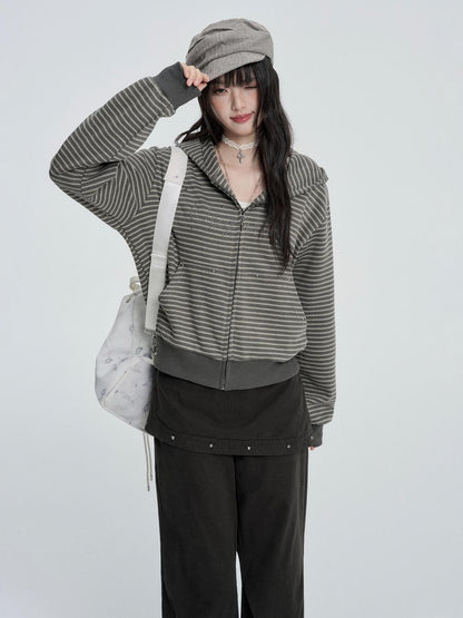 VEEMIX Striped Rivet Loose Korean Short Cotton Women&