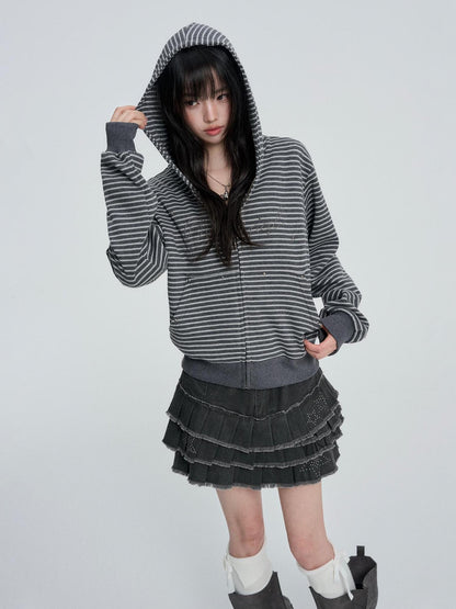 VEEMIX Striped Rivet Loose Korean Short Cotton Women&