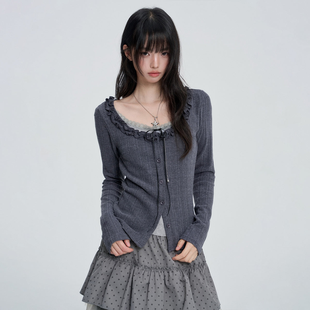 VEEMIX_Sweet_Lace_Button_Faux_Two_Piece_Round_Neck_Women&