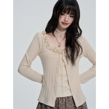 VEEMIX_Sweet_Lace_Button_Faux_Two_Piece_Round_Neck_Women&