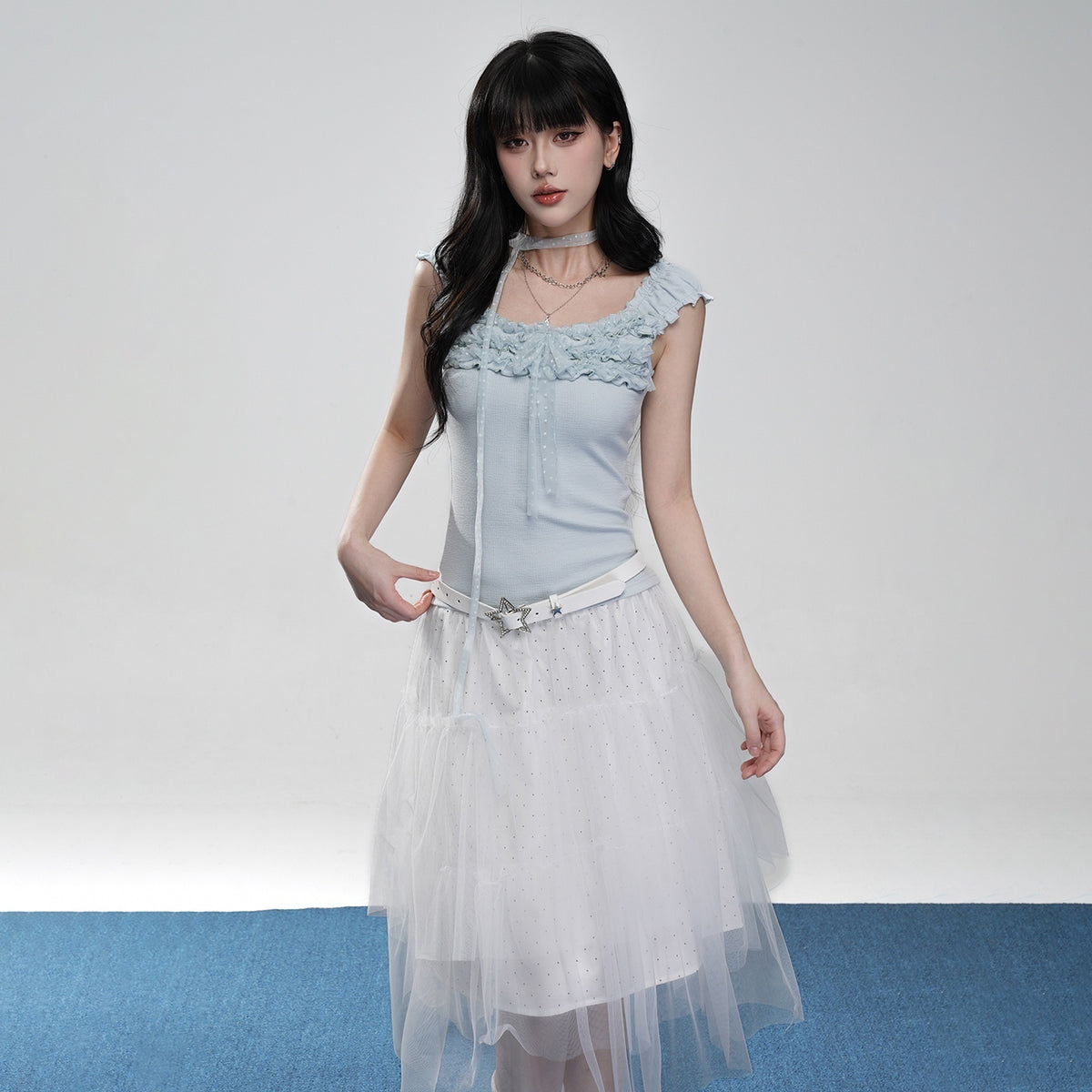 VEEMIX_Sweet_Lace_Ruched_Square_Neck_Slim_Fit_Women&