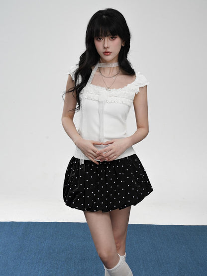 VEEMIX Sweet Lace Ruched Square Neck Slim Fit Women&