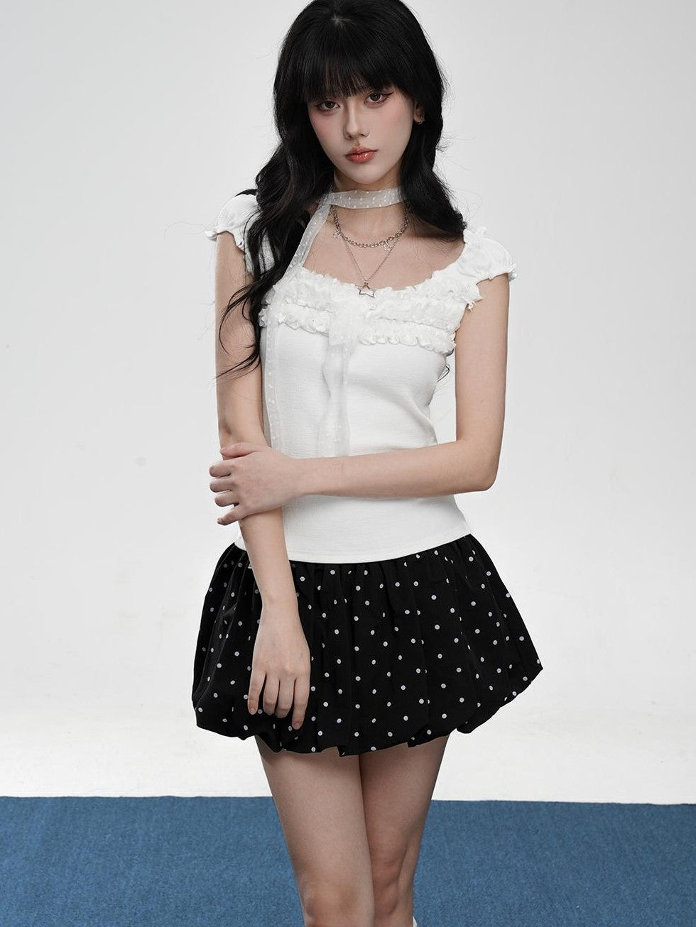 VEEMIX Sweet Lace Ruched Square Neck Slim Fit Women&