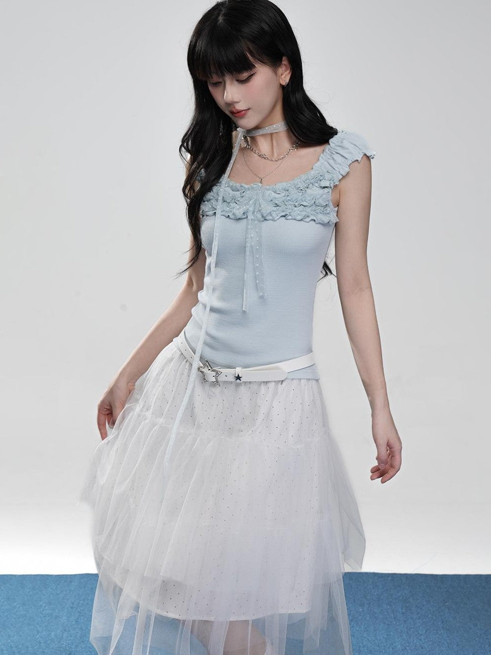 VEEMIX Sweet Lace Ruched Square Neck Slim Fit Women&
