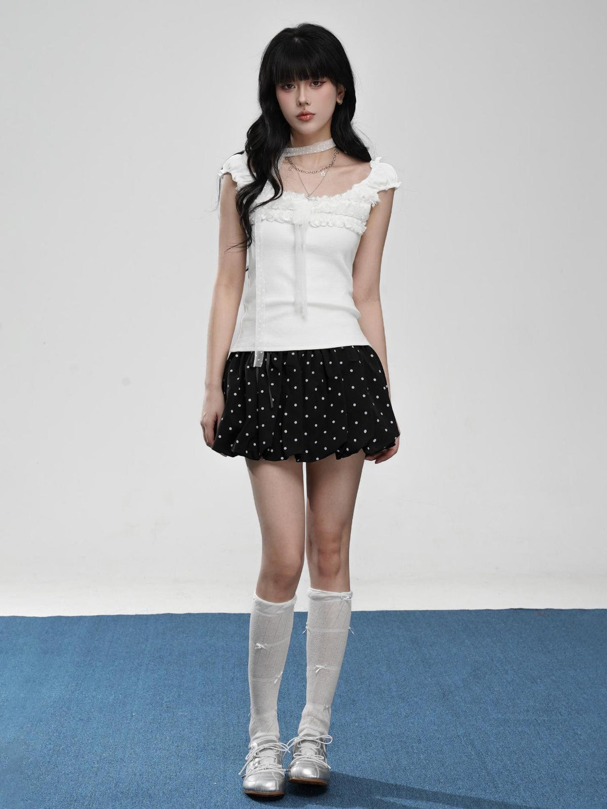 VEEMIX Sweet Lace Ruched Square Neck Slim Fit Women&