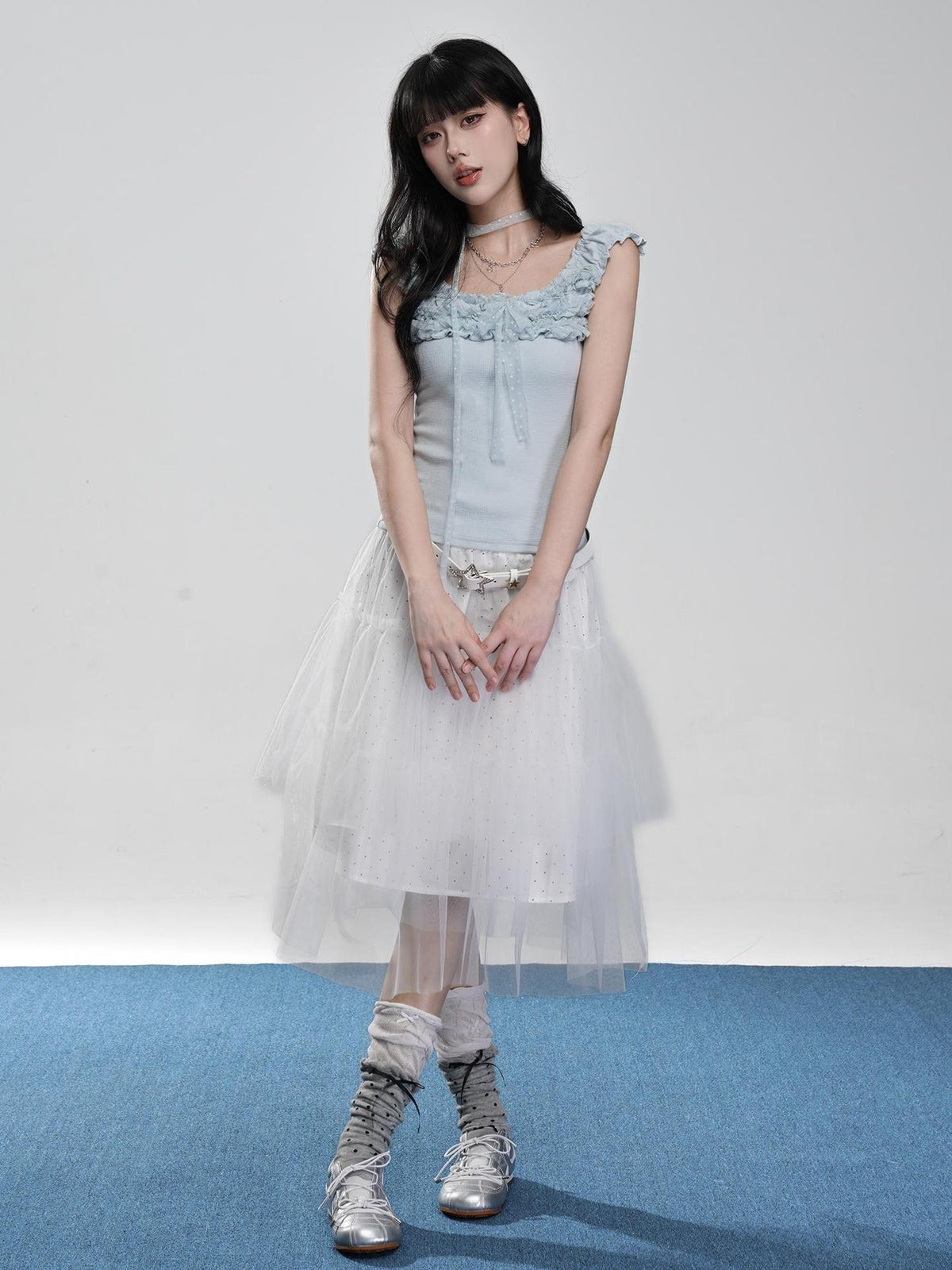 VEEMIX Sweet Lace Ruched Square Neck Slim Fit Women&