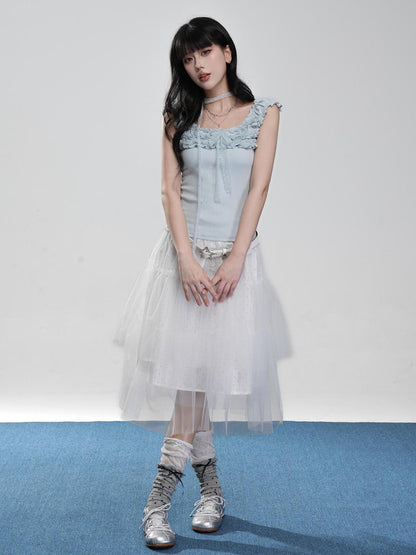 VEEMIX Sweet Lace Ruched Square Neck Slim Fit Women&