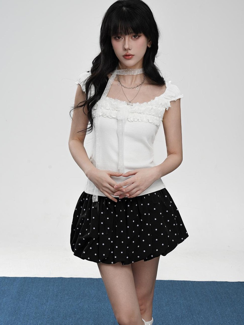 VEEMIX Sweet Lace Ruched Square Neck Slim Fit Women&