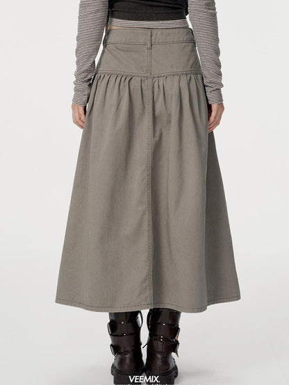 VEEMIX Utility Pocket High Waist A Line Cotton Women&