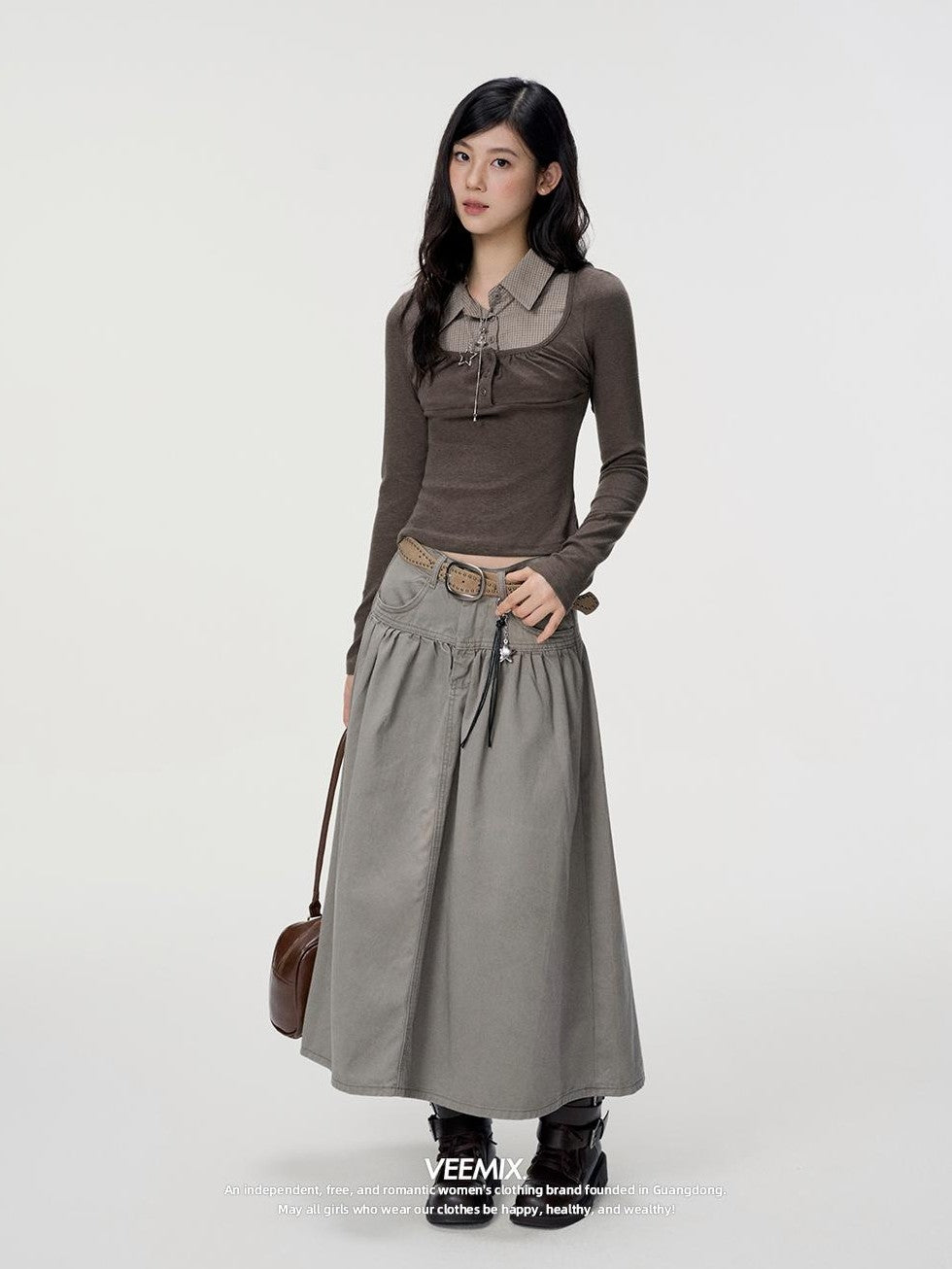VEEMIX Utility Pocket High Waist A Line Cotton Women&