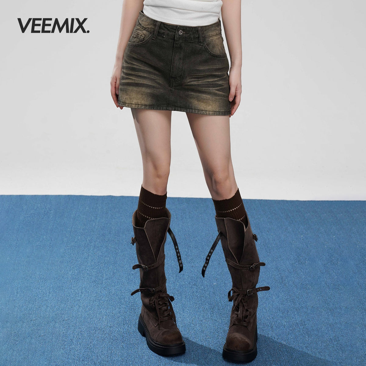 VEEMIX_Washed_Distressed_Bodycon_Low_Rise_Belted_Women&