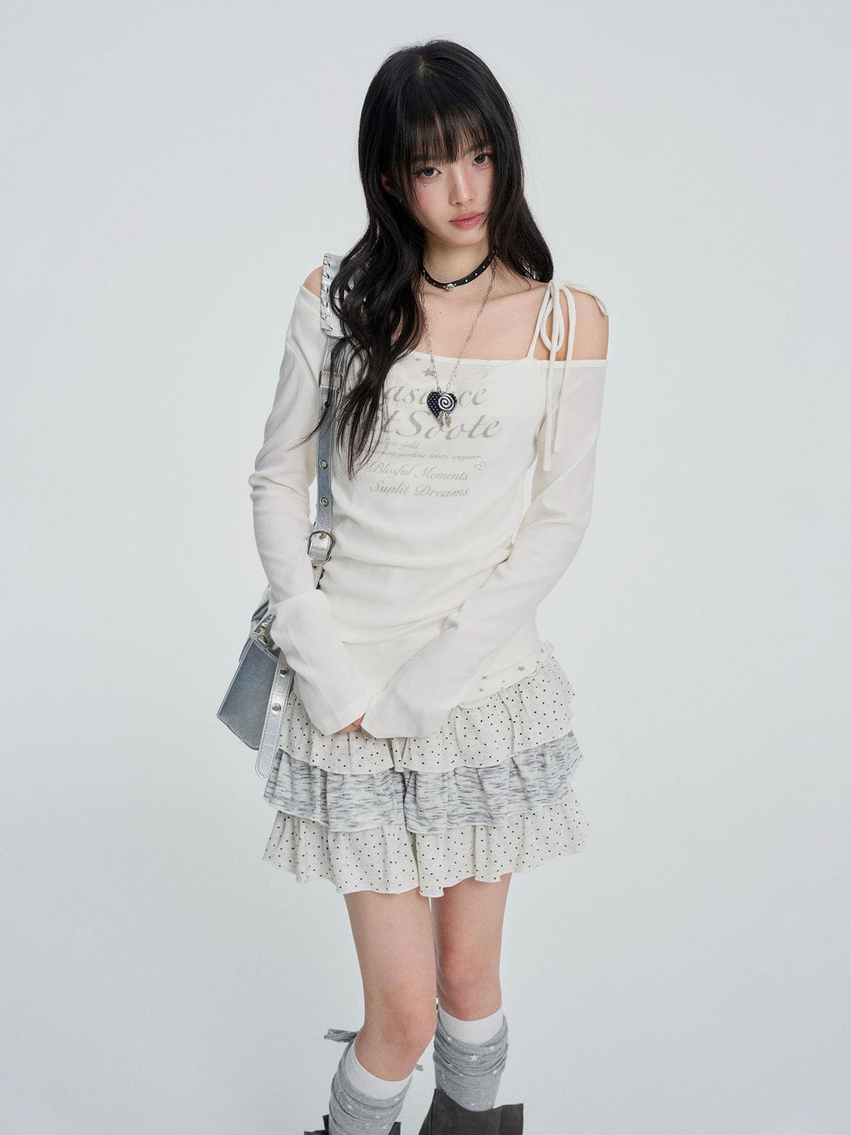 VEEMIX White One Shoulder Lace Up Print Women&