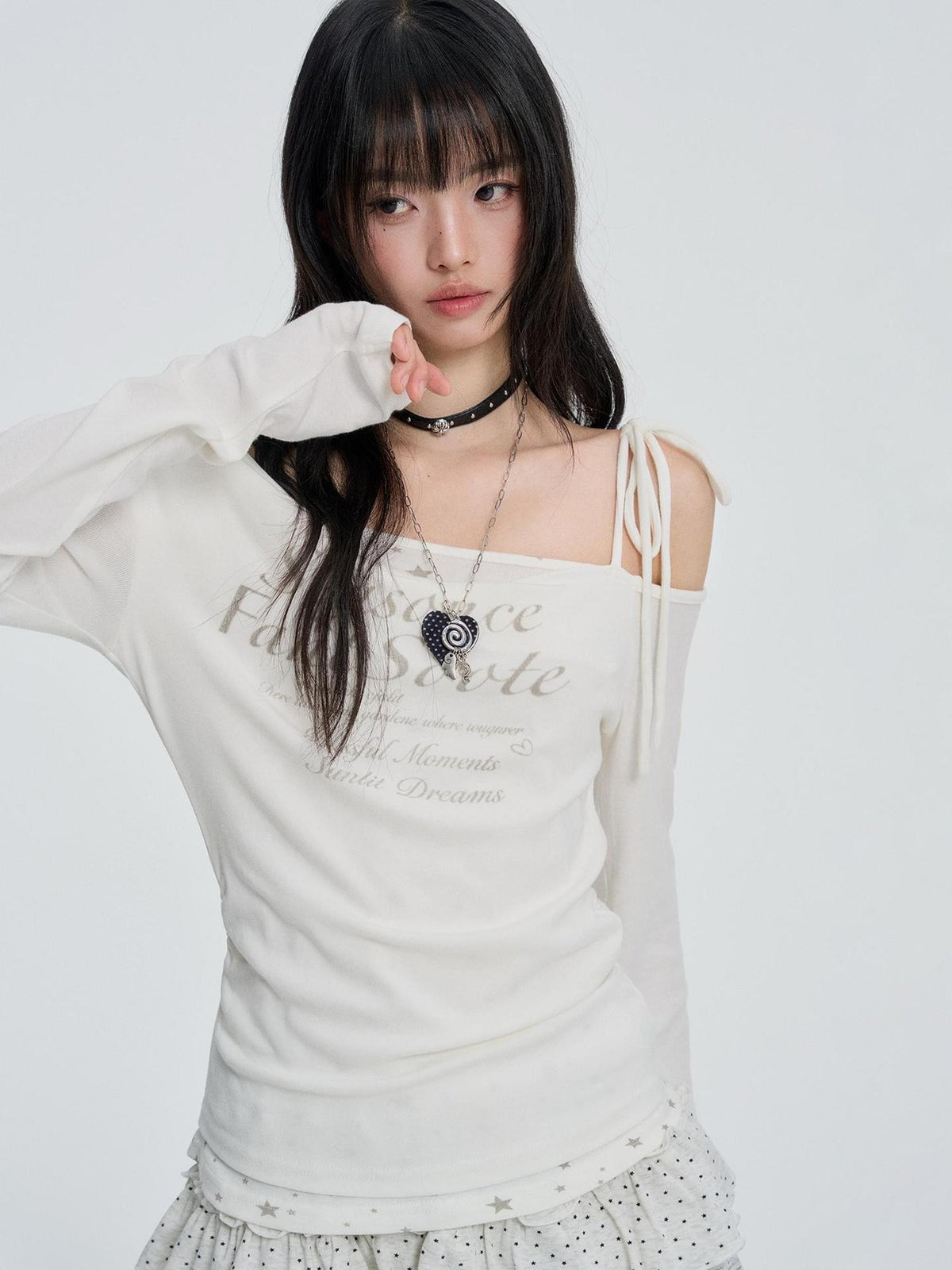 VEEMIX White One Shoulder Lace Up Print Women&