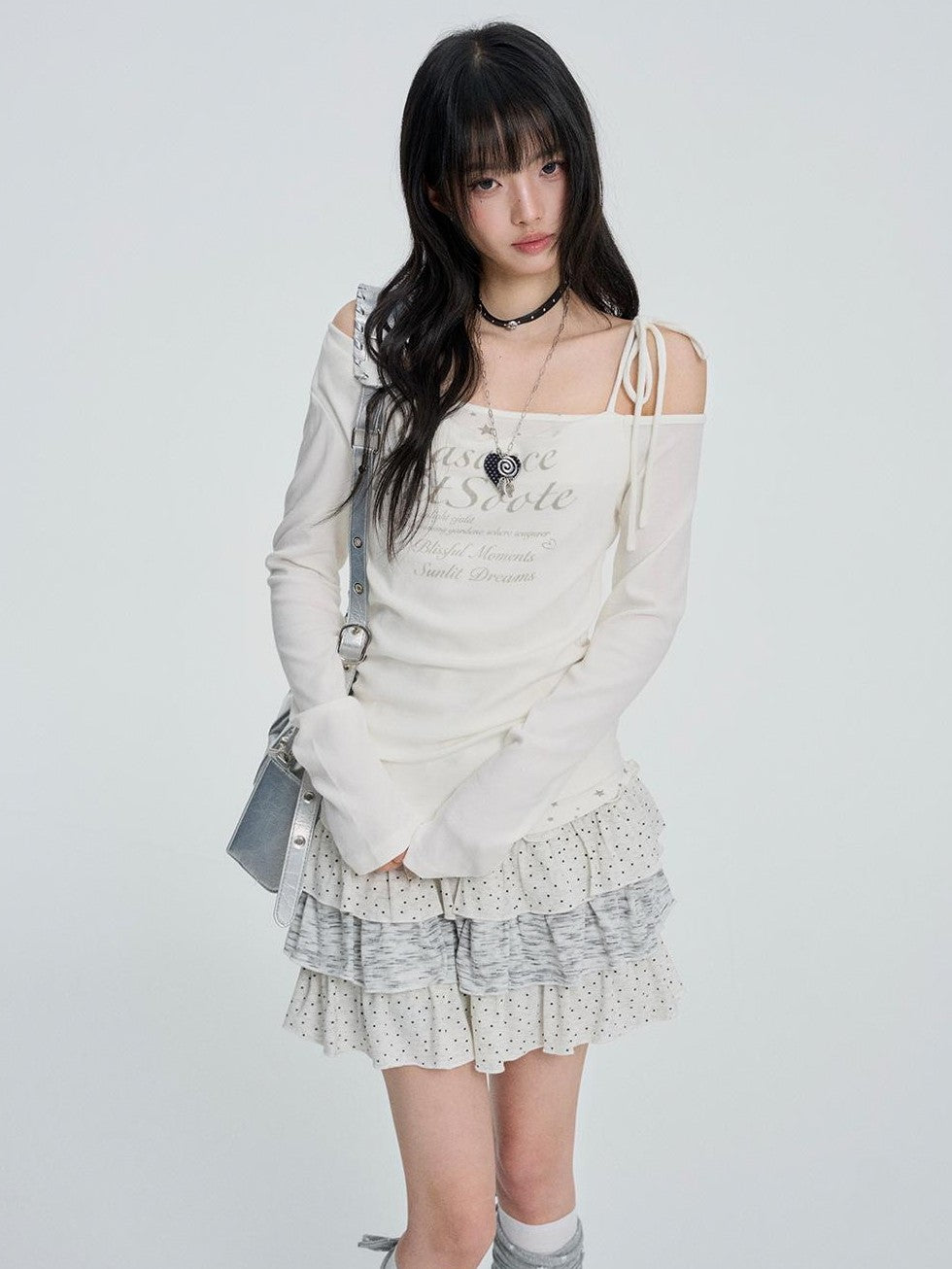 VEEMIX White One Shoulder Lace Up Print Women&