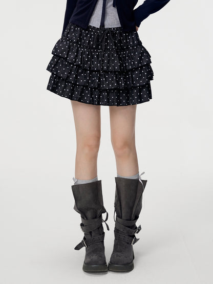 VEEMIX_White_Polka_Dot_Ruched_Tiered_A_Line_Women&