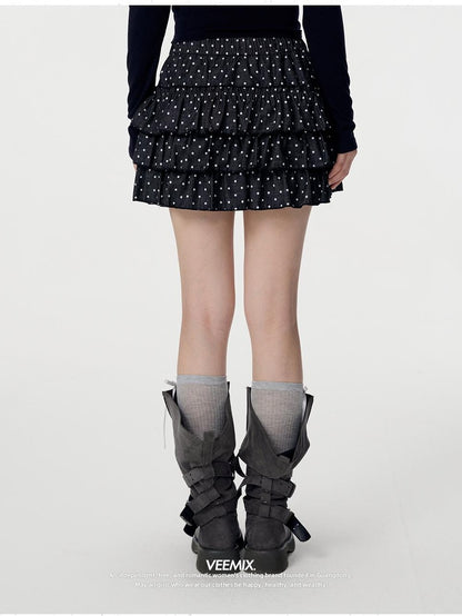 VEEMIX White Polka Dot Ruched Tiered A Line Women&