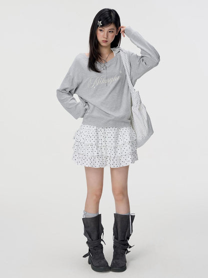 VEEMIX White Polka Dot Ruched Tiered A Line Women&