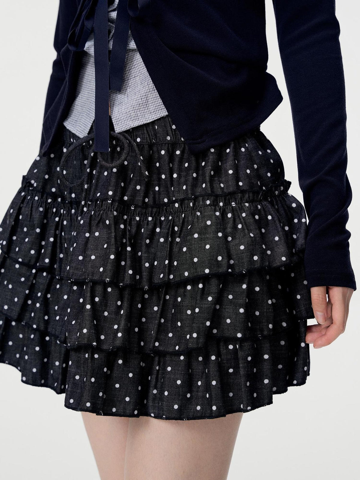 VEEMIX White Polka Dot Ruched Tiered A Line Women&