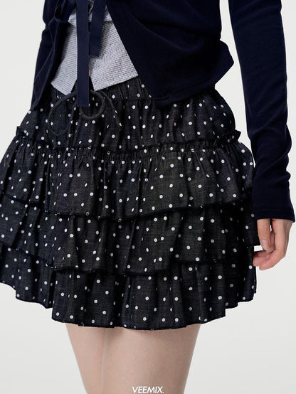 VEEMIX White Polka Dot Ruched Tiered A Line Women&