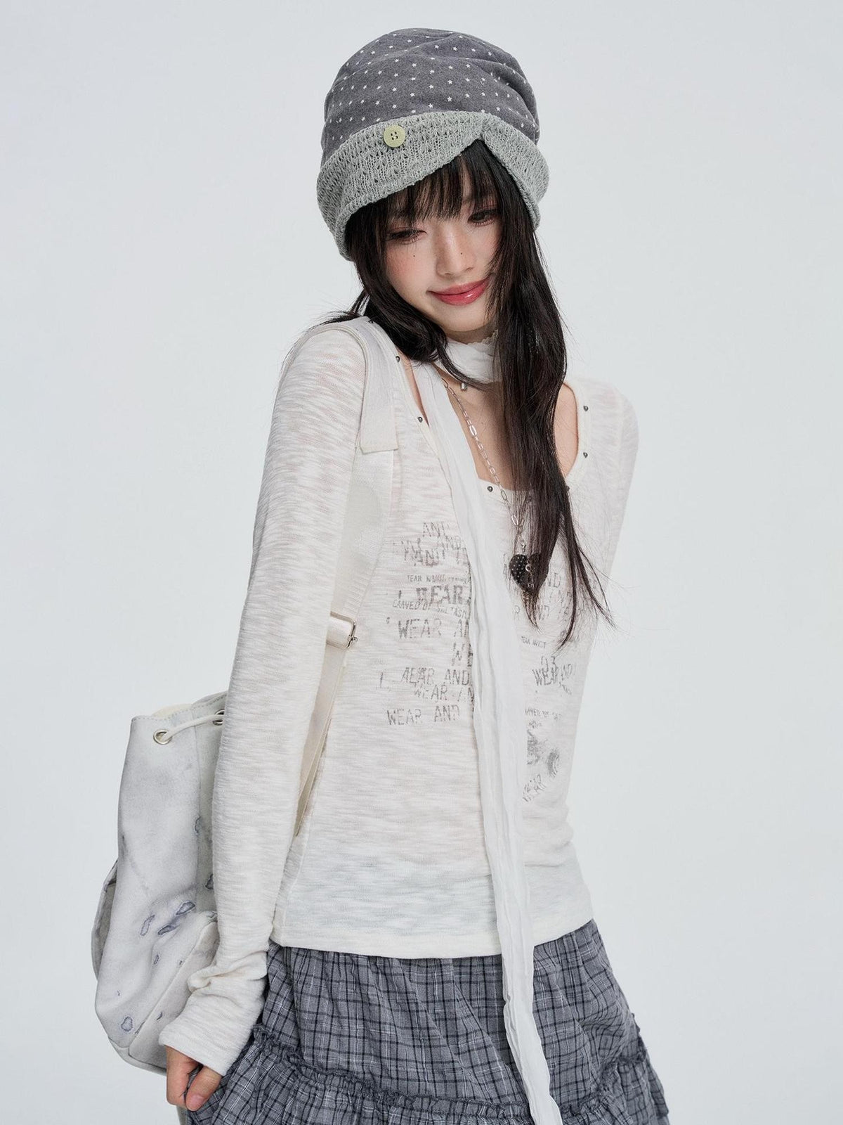 VEEMIX White Slim Fit Letter Rivet Women&