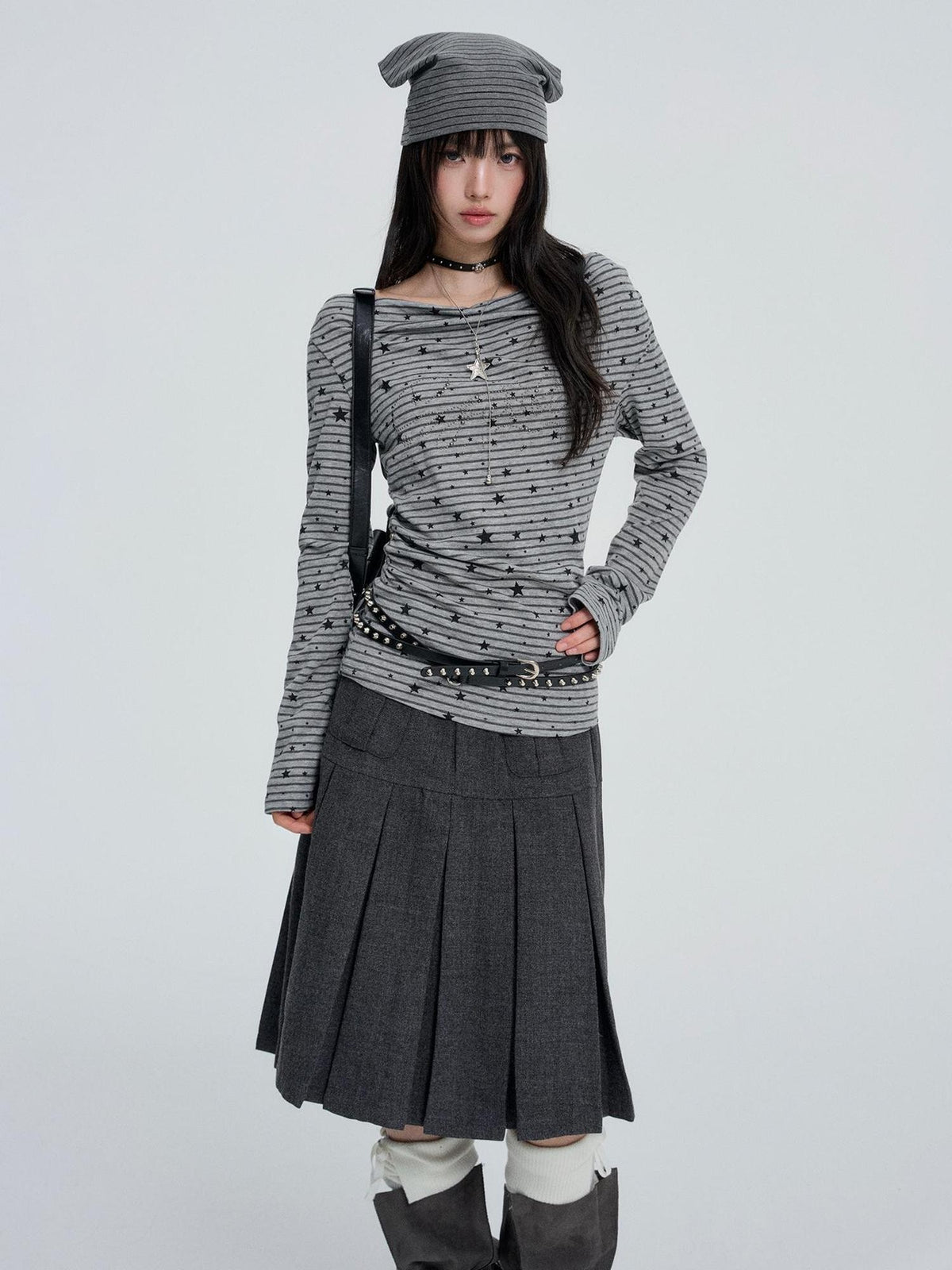 VEEMIX White Star Striped Print Sweet Slim Fit Women&