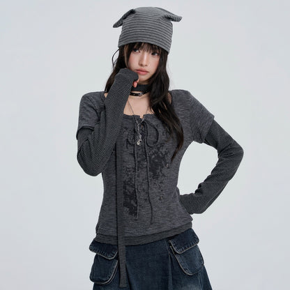 VEEMIX_White_Striped_Layered_Fake_Two_Piece_Women&