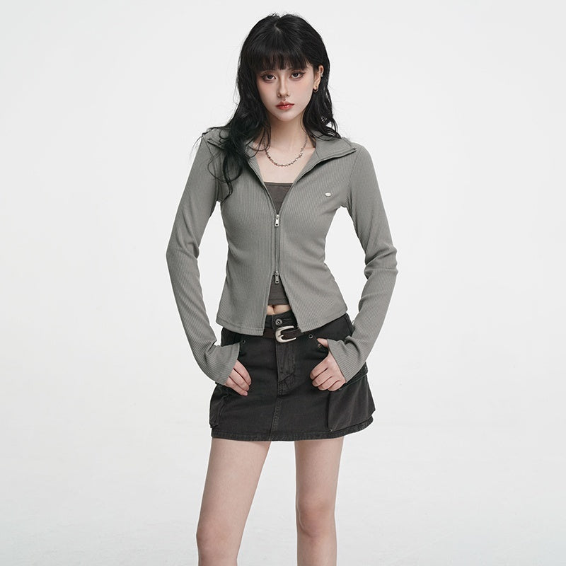 VEEMIX_White_Zip_Up_Faux_Two_Piece_Split_Hem_Women&