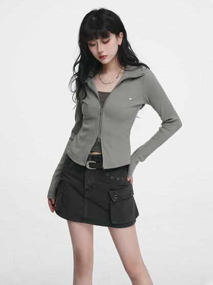 VEEMIX White Zip Up Faux Two Piece Split Hem Women&