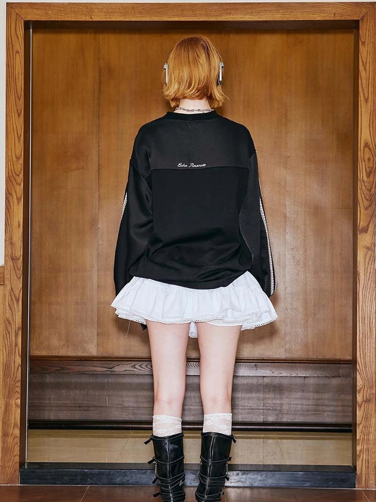 V Neck Bow Leopard Patchwork Lace Print Long Sleeve Jersey