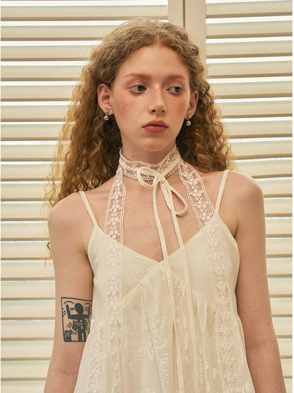 V Neck Jacquard Lace Trim Summer Tank Top