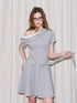 DIDDI MODA V Neck Lace Bow Ruffle Knit Dress Asymmetrical Tie Waist A Line Dress