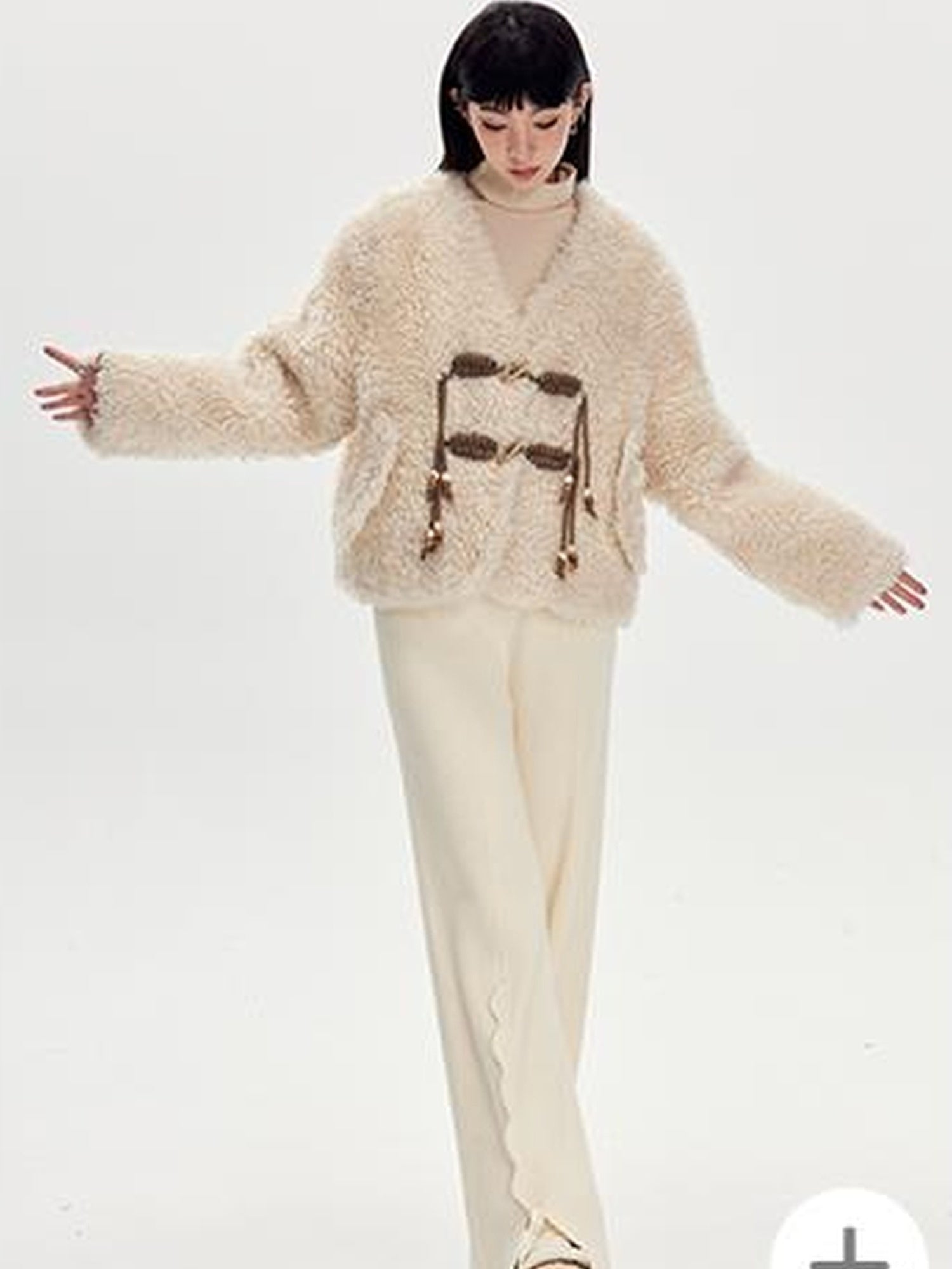 DIDDI MODA V Neck Raglan Sleeve Cute Buckle Wool Coat