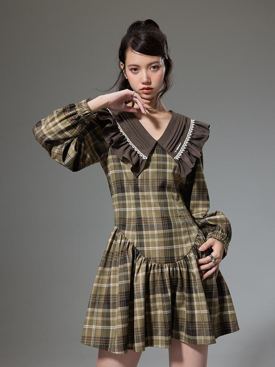 DIDDI MODA V Neck Ruffled Waist Flared Dress