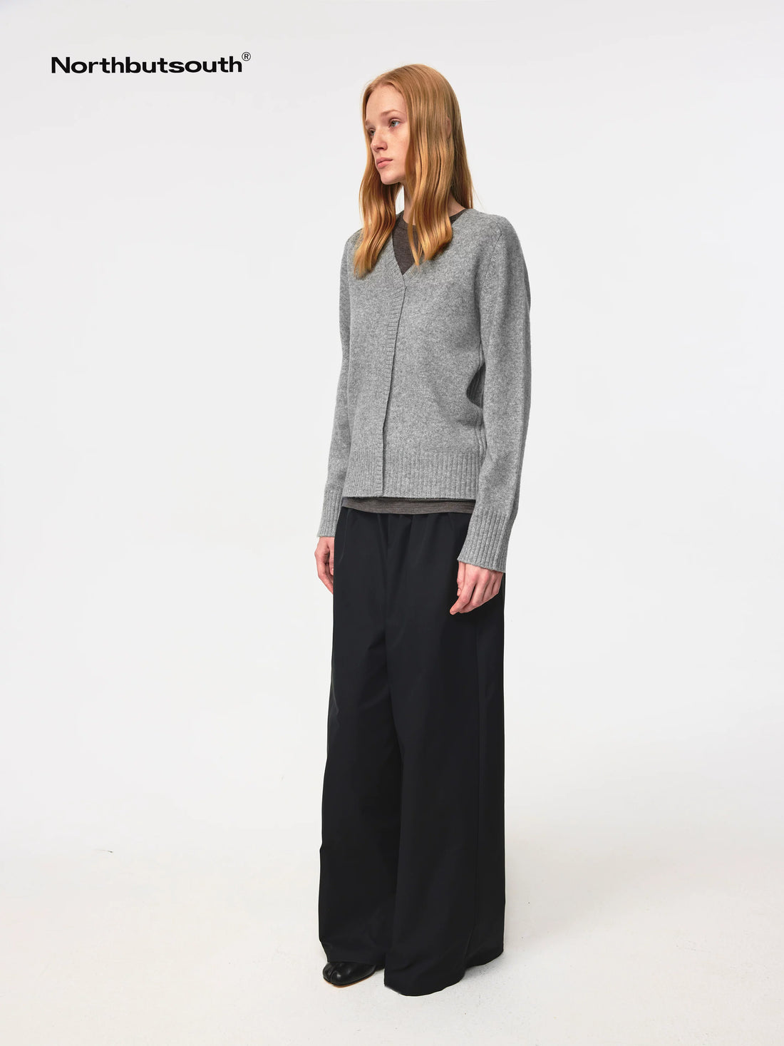 V Neck Straight Cut Merino Wool Sweater With Placket