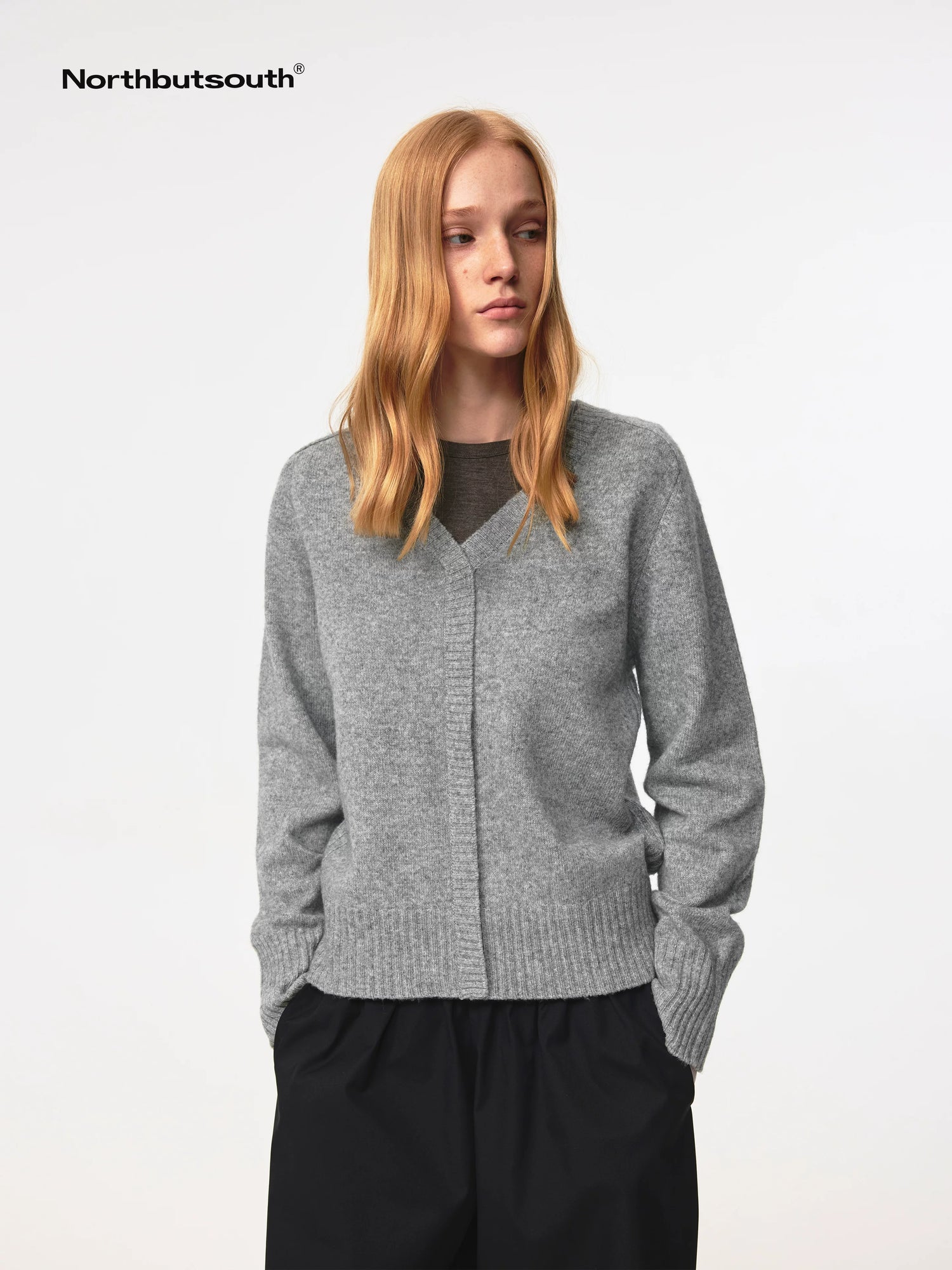 V Neck Straight Cut Merino Wool Sweater With Placket