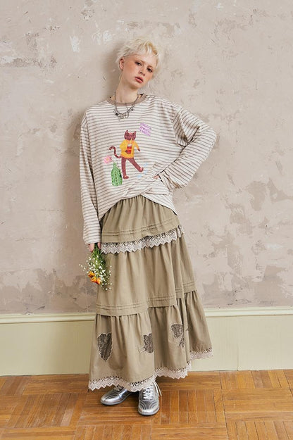 DIDDI MODA Vacation Inspired Geometric Lace Embroidered Maxi Skirt