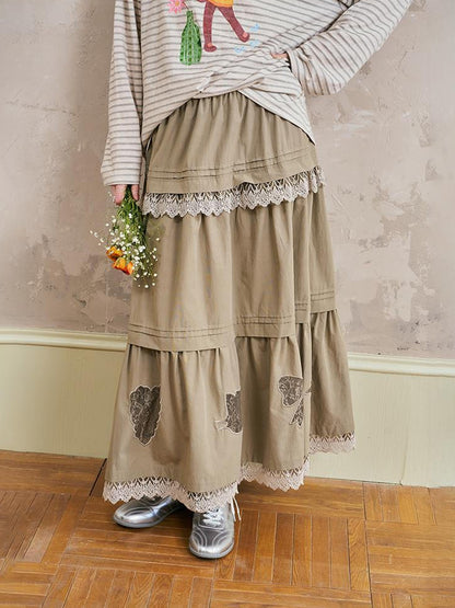 DIDDI MODA Vacation Inspired Geometric Lace Embroidered Maxi Skirt