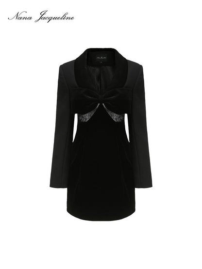 Velvet Blazer Dress Lace Bow Trim Old Money Style Dresses
