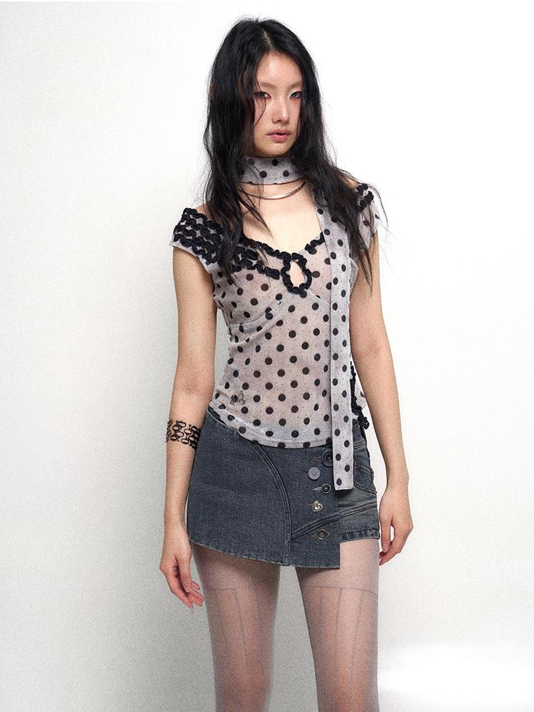 Flowers birds Market Velvet Retro Slim Fit Polka Dot Vest Suspender Top