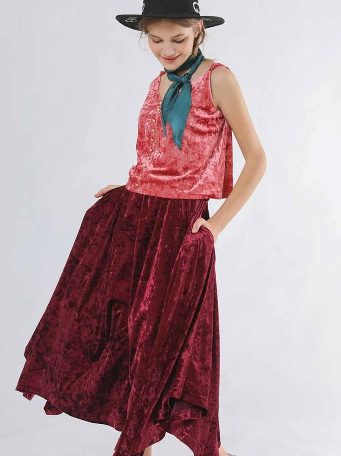 Sweet Mi Velvet Vintage Wide Leg Palazzo Pant Skirt