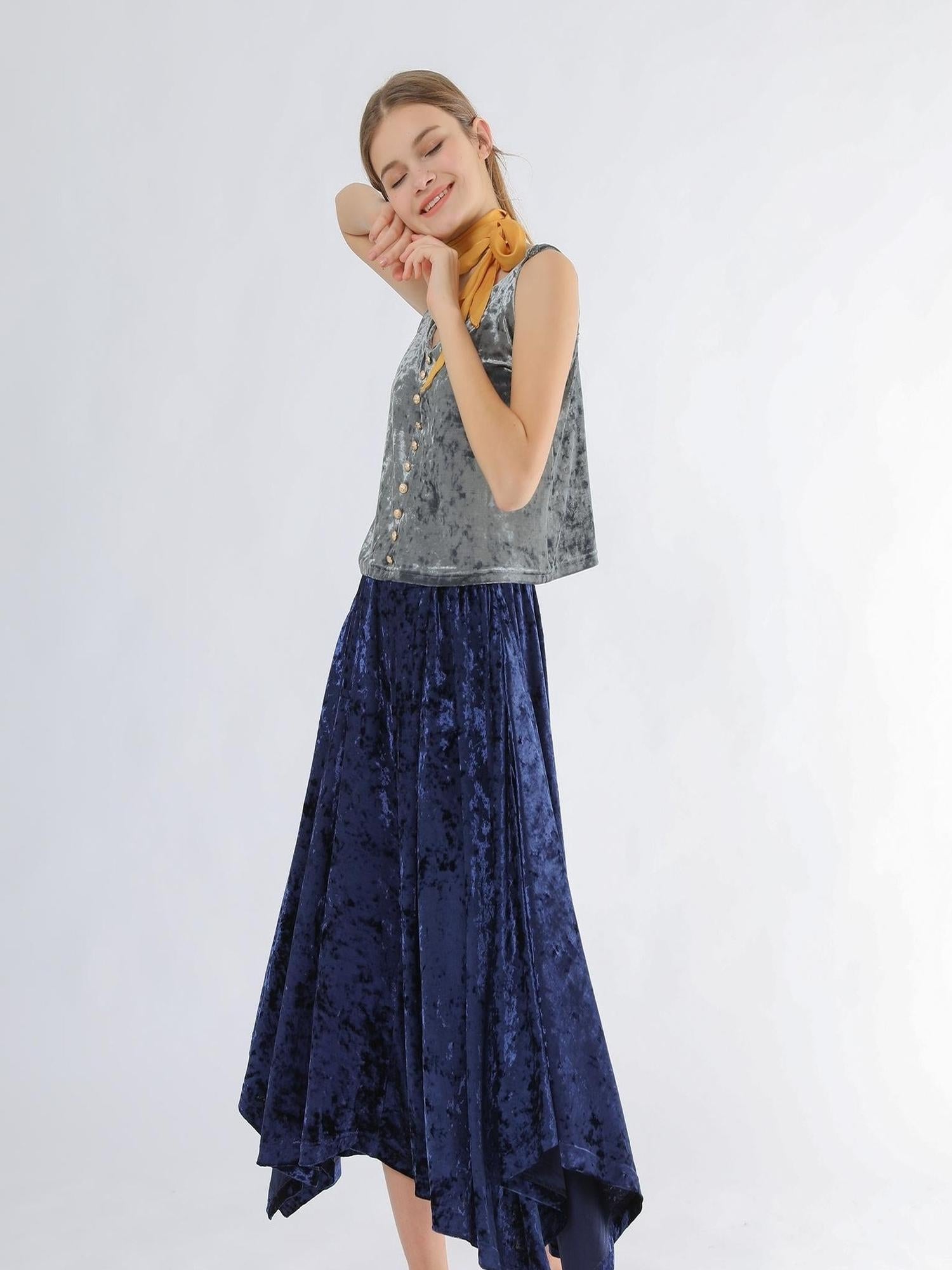 Sweet Mi Velvet Vintage Wide Leg Palazzo Pant Skirt
