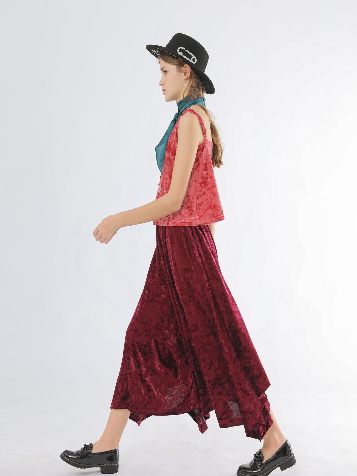 Sweet Mi Velvet Vintage Wide Leg Palazzo Pant Skirt
