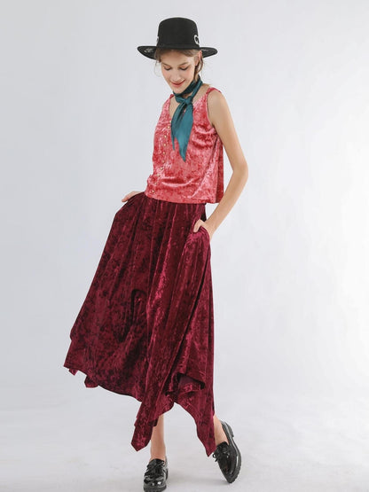 Sweet Mi Velvet Vintage Wide Leg Palazzo Pant Skirt