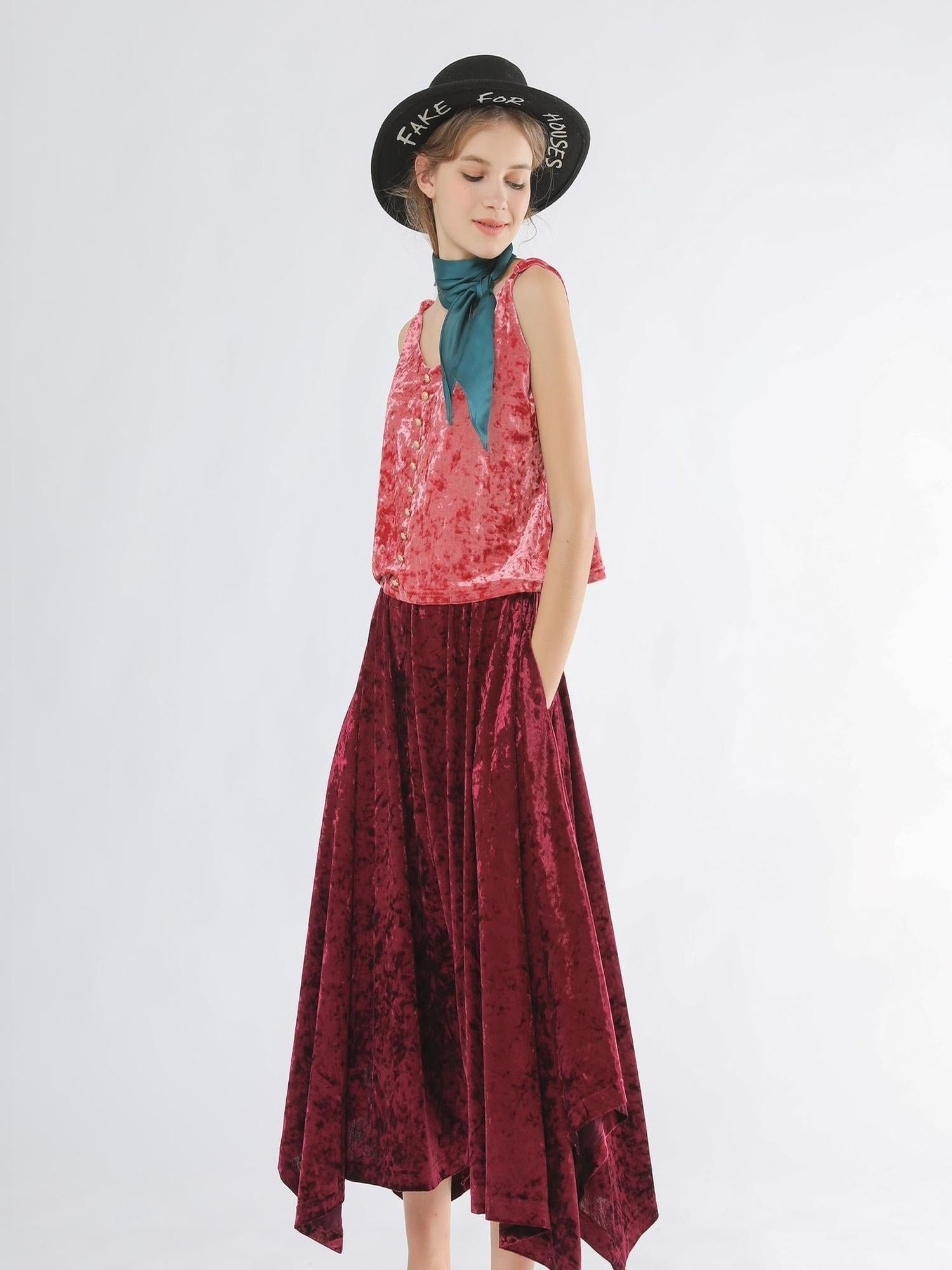 Sweet Mi Velvet Vintage Wide Leg Palazzo Pant Skirt