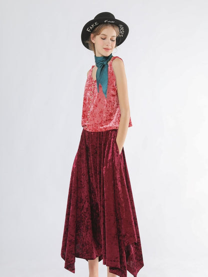 Sweet Mi Velvet Vintage Wide Leg Palazzo Pant Skirt