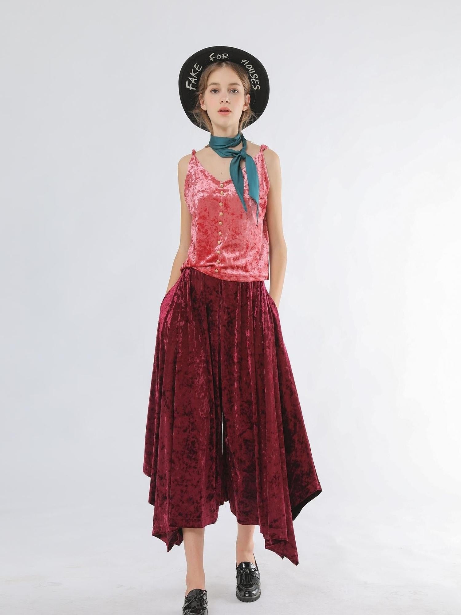 Sweet Mi Velvet Vintage Wide Leg Palazzo Pant Skirt