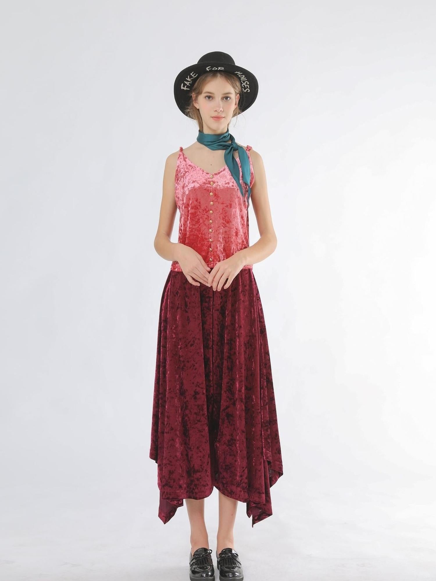 Sweet Mi Velvet Vintage Wide Leg Palazzo Pant Skirt