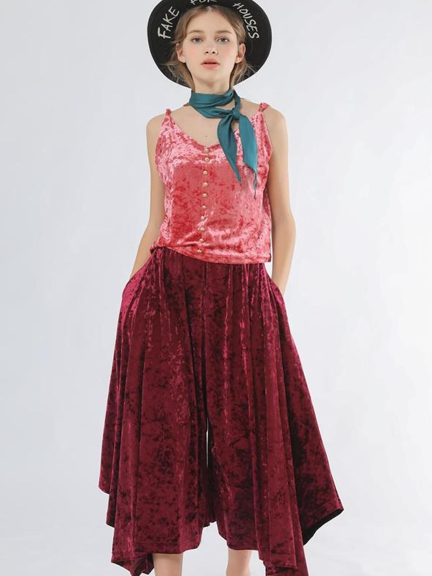 Sweet Mi Velvet Vintage Wide Leg Palazzo Pant Skirt